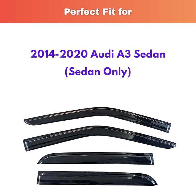 KPY Rain Guards Fit for 2014-2020 Audi A3 Sedan, Out-Channel Window Visors Vent Wind Deflectors 4PC, Car Accessories for 14-20 Audi A3 (Sedan Only)