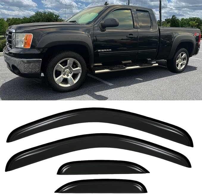 Rain Guards Window Deflectors Visors for 2007-2014 Chevy Silverado/GMC Sierra 1500/2500HD/3500HD Extended Cab, Side Window Deflectors Vent Guard Shade Sun Visor,94040 Dark Smoke Tint,4-Pieces Set