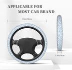 Flowers Steering Wheel Cover Car Elastic Steering Wheel Protector | Blue White Anti-Slip Breathable Car Accessories Interior for Women Men Universal 15 Inch Fit Auto SUVs Vans Truck