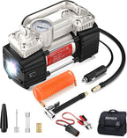Heavy Duty Tire Inflator 12V Portable Air Compressor Pump 150PSI | 6X Faster Inflation Dual Cylinder Metal Air Pump with Led Light for Car, RV,Pickup Truck, SUV, Van,Camper, Air Bed,Balls