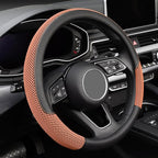 Steering Wheel Cover, Universal 15 inch, Microfiber Leather Viscose, Breathable, Anti-Slip,Warm in Winter and Cool in Summer, Black&Brown