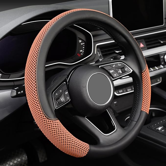Steering Wheel Cover, Universal 15 inch, Microfiber Leather Viscose, Breathable, Anti-Slip,Warm in Winter and Cool in Summer, Black&Brown