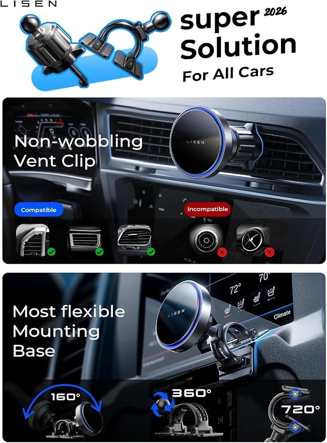 for 15W MagSafe Car Mount Charger,Magnetic Wireless Car Charger for iPhone 17 Pro Max Accessories,Magnetic Phone Holder for iPhone 17-12,Samsung,Pixel 9,Jeep Ford F150 Accessories,Gifts