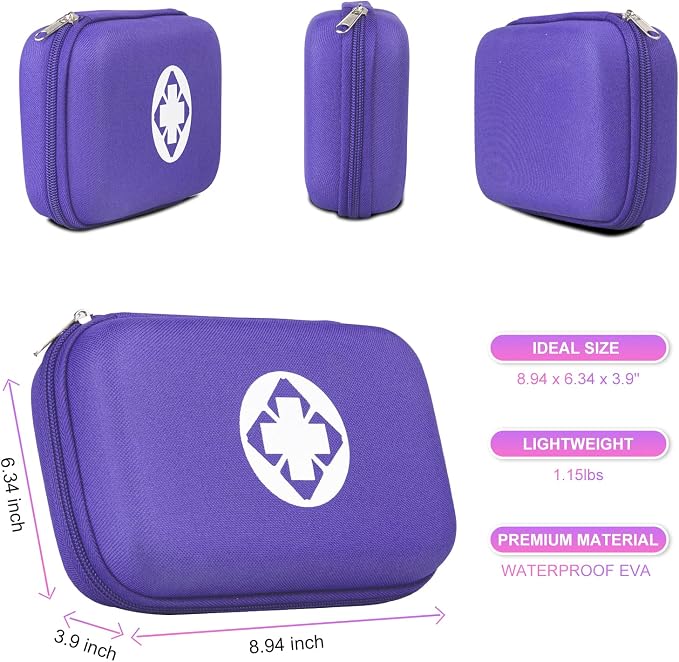 276PCS Compact Small First Aid Kits for Home Businesses Urgent Essential Mini First Aid Kit Travel Size Car Emergency Supplies Kit for Hiking Boating Skating, Purple