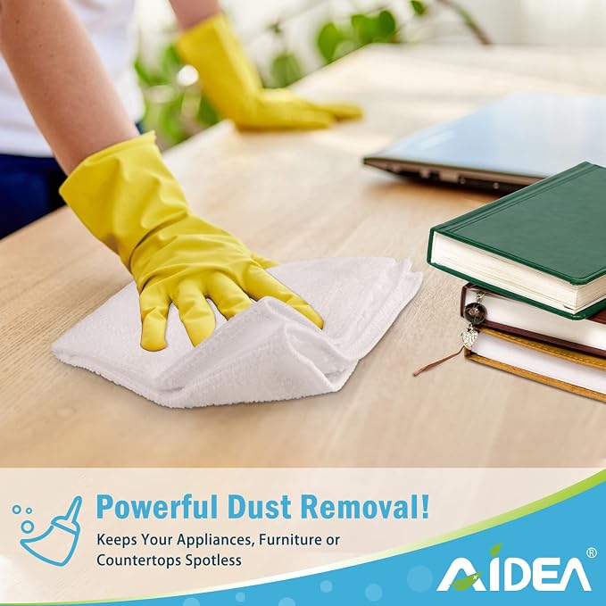 AIDEA Microfiber Cleaning Cloth White, 100PK, Cleaning Rags, 11.5"×11.5" | Microfiber Towels for Cars, Lint Free Cloth for House, Kitchen, White Shop Towels, Cleaning Supplies