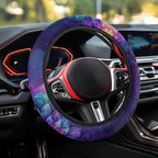 Automotive Steering Wheel Covers Universal Fit 14 to 15 inch, Purple Bohemian Flower Steering Wheel Protector with Cloth for Women Keep Warm Comfort Grip Sweat Absorption Neoprene