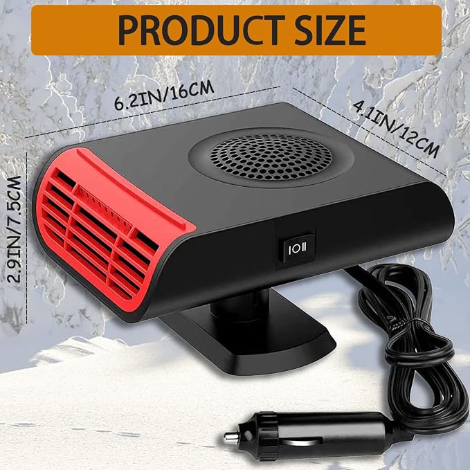 Portable 12V Car Heater & Defroster 150W, 360° Rotating Heater for Windshield and Cabin, Cigarette Lighter Plug for Vehicles,Trucks,RVs