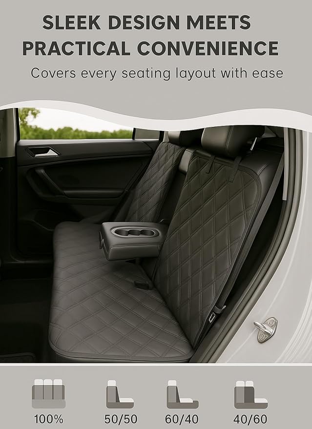 fidozen Waterproof Dog Car Seat Cover for Back Seat: Suitable for Small and Large Dogs, Hammock and Pet Protector, Backseat seat Cover (Black(Spilt Bench), Medium(54" W))