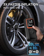 Tire Inflator Portable Air Compressor - 150PSI Cordless Air Pump for Car Tires with Pressure Gauge & LED Light, 3X Faster Inflation Electric Air Compressor for Car Bikes, Motorcycle, Ball
