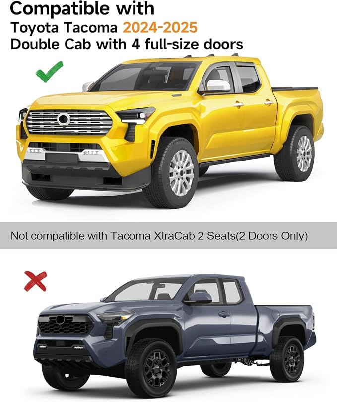 in-Channel Window Rain Guards Fit for Toyota Tacoma 2024-2026 Double Cab with 4 Full-Size Doors Rain Guards Extra Durable Window Deflectors Visors Vent Visors Vent Shades Truck Accessories