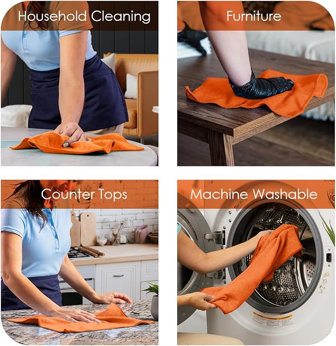 Microfiber Cleaning Cloths (Value Pack of 48) - Size 16 x 16 Inches, Highly Absorbent Cleaning Rags, Lint Free, Reusable and Washable, Microfiber Towels for Cars