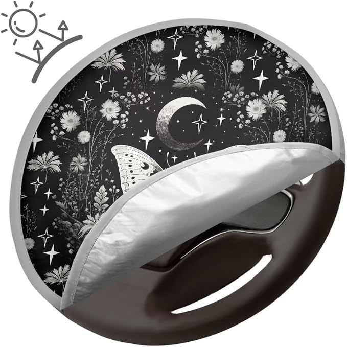 Butterfly Car Steering Wheel Cover Shade Cover, Cooling Steering Wheel Sun Block Anti-Heat Aluminum Foil Steering Wheel Sun Heat Shield for SUV Truck Van