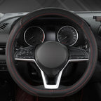 Customized Auto Car Steering Wheel Cover for Nissan,D Shaped Steering Wheel Cover for Rogue,Altima,Kicks (D-Shaped-Black+Red Line)