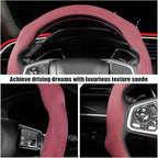 Mandark Car Steering Wheel Cover, Suede Sport Vehicle Steer Wheel Protector Fitting 15 Inch, Non-Slip Comfortable Automotive Interior Decoration Accessories, Universal for Most Cars (Wine Red)