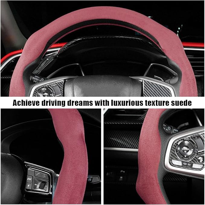Mandark Car Steering Wheel Cover, Suede Sport Vehicle Steer Wheel Protector Fitting 15 Inch, Non-Slip Comfortable Automotive Interior Decoration Accessories, Universal for Most Cars (Wine Red)