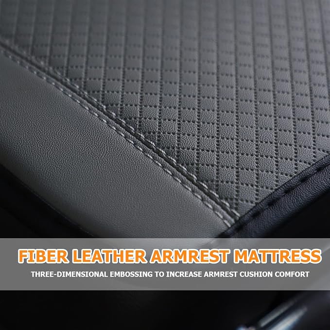 Car Armrest Storage Box Mat, Fiber Leather Car Center Console Cover, Car Armrest Seat Box Cover Accessories Interior Protection for Most Vehicle, SUV, Truck, Car (Gray)