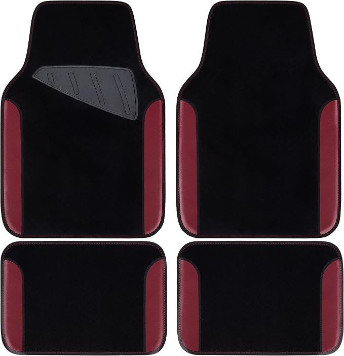 Waterproof Universal Fit Car Floor Mats, Car Mats Fit for SUV,Vans,sedans, Trucks,Set of 4pcs Car Carpet with Driver Heel Pad（Black and Burgundy）