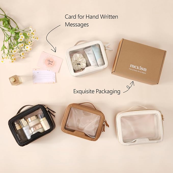Clear Makeup Bag - TSA Approved Toiletry Bag for Carry-on & Checked Luggage, Water Resistant Car Storage Organizer with Reinforced Seams