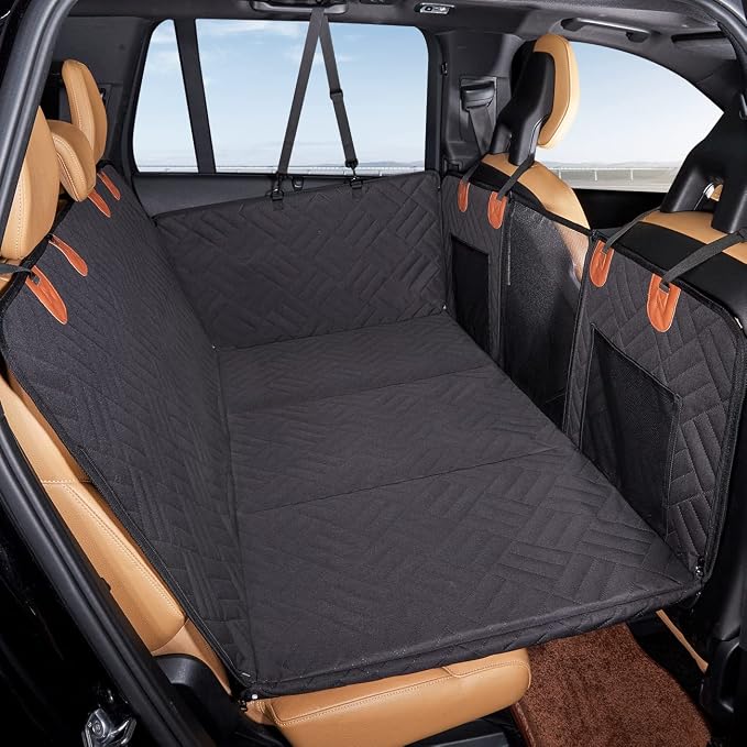 Back Seat Extender,Dog Seat Cover for Back Seat,Hard Bottom Car Seat Cover for Dogs,Dog Hammock for Car,Back Seat Pet Cover for Dogs(Black,for Car/SUV/Small Truck)
