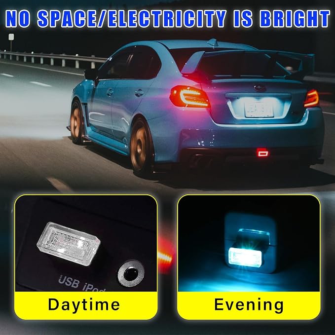 4 PCS USB LED Car Interior Atmosphere Lamp, Plug-in USB Decor Night Light, Portable Auto Ambient Lighting Kit, Universal Vehicle Interior Accessories for Most Cars (Ice Blue)