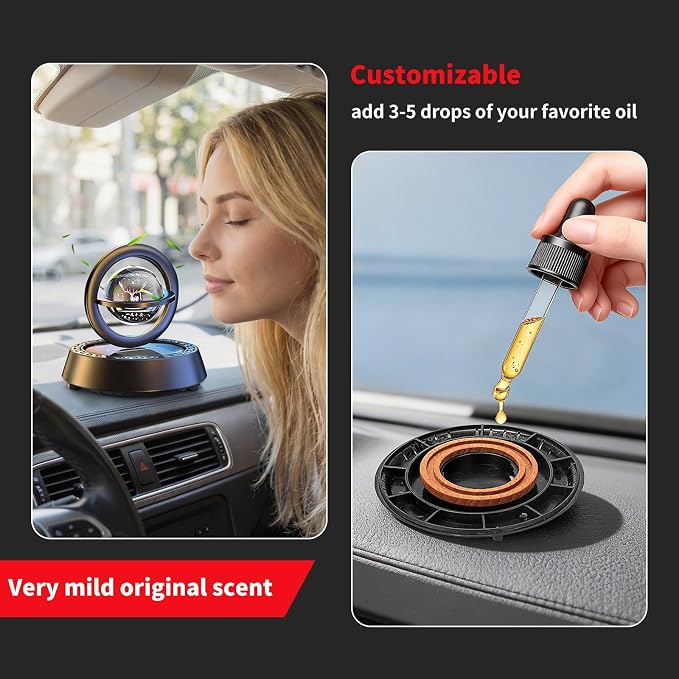 Kwak’s Solar-Powered Rotating Car Aromatherapy Auto-Spinning Ornament with Refillable Scent Pad, Subtle Ocean Fragrance, Ideal Gift for Men Women Dad Husband for Dashboard (Red-1)