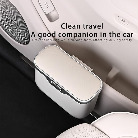 Car Trash Can with Lid - 2-in-1 Leather Top Car Garbage Can & Storage Box | Leakproof, Waterproof Hanging Auto Trash Bin for Back of Seat, Door, SUVs, Trucks, Sedans Grey
