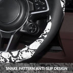 Snake Skin Steering Wheel Cover Leather 14.5-15 Inch, Reversible Car Steering Wheel Cover for Women Men, Anti-Slip Design, Universal Fit for Cars, SUVs, Black&White