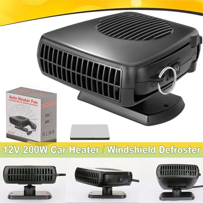 12V 200W Portable Car Heater & Windshield Defroster – 2-in-1 Fast Heating & Cooling Fan with 360° Rotatable Base, Plug In Cigarette Lighter Car Heaters for Vehicle, Car, SUV, Truck & RV