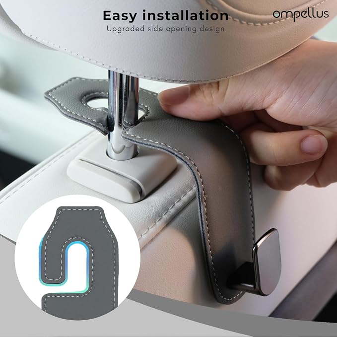 Car Headrest Hook, 2 Pack Leather Car Seat Hooks for Purses and Bags, Car Organization Accessories (Grey)