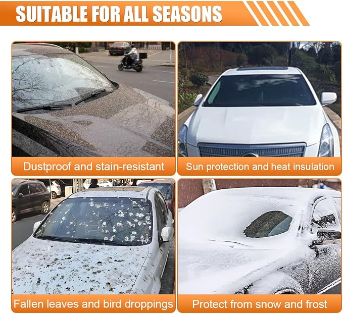 Car Windshield Ice and Snow Cover, 71" × 44.5" Waterproof Heavy Duty Oxford Fabric Auto Window Sunshade Cover, Universal Vehicle Exterior Protective Accessories for Sedan, SUV, Truck (Black)