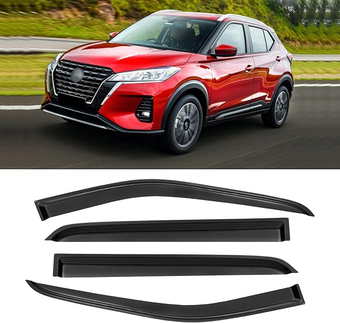 Window Visor for 2018-2024 Nissan Kicks, Out-Channel Rain Guards Shields Vent Deflector Shade Wind Dark Smoke Ventshade Ventvisor for 18-24 Kicks 2019 2020 2021 2022 2023, Tape-On Outside-Mount, 4PCS