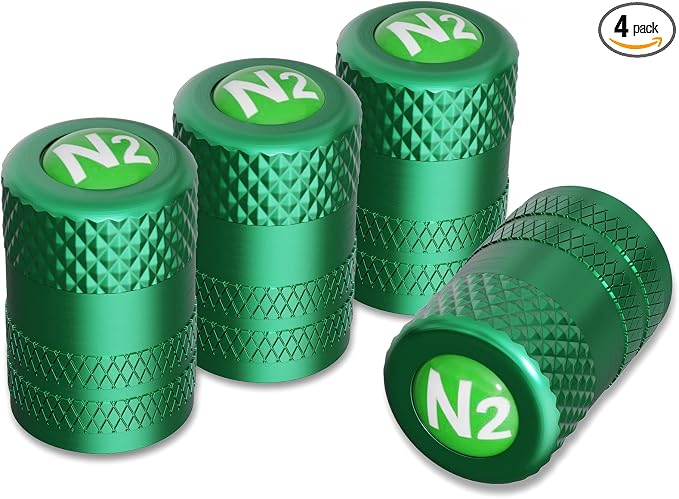 Tire Valve Stem Caps, Anodized Aluminum Tire Valve Cap Set | Corrosion Resistant, Universal Stem Covers for Cars Trucks Motorcycles SUVs and Bikes (Green-N2)