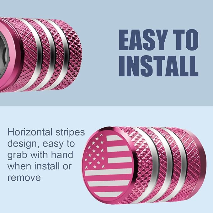 Tire Valve Stem Cap Cover - (5 Pack) Tire Air Cap Metal with Plastic Liner Corrosion Resistant Leak-Proof American Flag for Car Truck Motorcycle Bike Pink