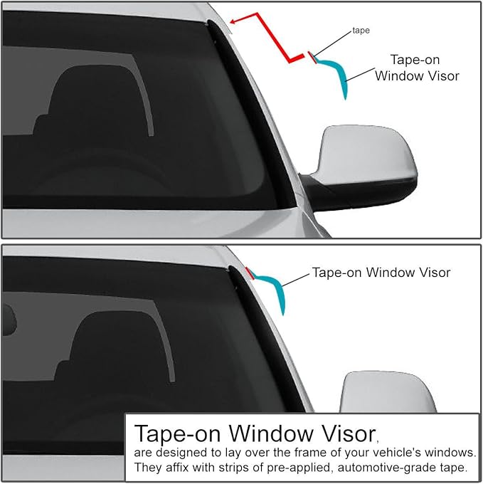 4Pcs Tape-On Window Visor Deflector Rain Guard Compatible with 2007-2011 Toyota Camry XV40, Tinted Smoke, Acrylic