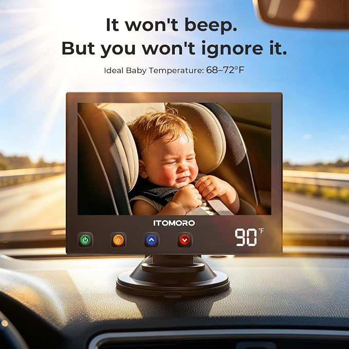 Baby Car Camera with Real-Time Temp Display for Car Seat & Vehicles | Real-Time Cabin Temperature Display