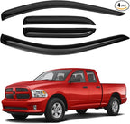 Ram Rain Guards - Window Visors for 2002-2008 Dodge Ram 1500/03-09 Ram 2500/3500 Quad Cab,Outside-Mount Tape-On Side Window Wind Deflectors for Ram Accessories,Vent Visors Shades