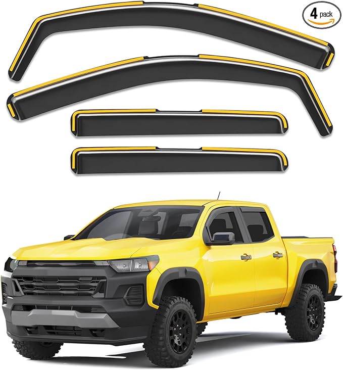 in-Channel Window Rain Guards Fit for Chevy Colorado/GMC Canyon Crew Cab 2023 2024 2025 2026 Rain Guards Extra Durable Side Window Deflectors Visors Truck Vent Visors Shades Car Accessories