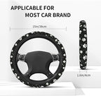 Paw Print Steering Wheel Cover - 15 Inch Black White Dog Paw Steering Wheel Cover Anti-Slip Breathable Universal 2 Pcs Car Interior Cup Holder Pad for Men Women