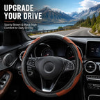 Car Steering Wheel Cover 15 inch, Microfiber PU Leather Elastic Steering Wheel Protector, Anti-Slip Breathable Car Interior Accessories for Most Cars (Coffee)