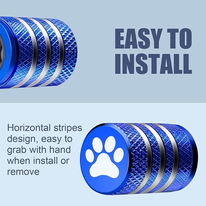 Tire Valve Stem Caps Cover - (12 Pack) Tire Air Caps Metal with Plastic Liner Corrosion Resistant Leak-Proof Dog Paw Print for Car Truck Motorcycle Bike Blue