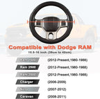 Customized Auto Car Steering Wheel Cover for Dodge RAM 1500 2500 3500, 15.5-16 inch(Black+Orange-Large Size)