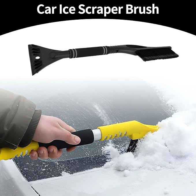 1pc 60x11cm Universal Car Ice Scraper Brush with Broom - SUV Snow Frost Remover for Car Truck RV Windscreen Side Window Anti Crash - Plastic Black Snow Shoveling Defrost Clearing