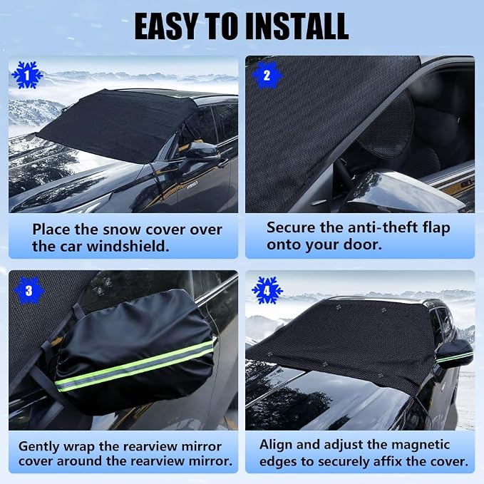 Windshield Cover for Ice and Snow, Windshield Snow Cover, Performance Brake Kits with Side Mirrors Cover, Fits Most Cars, Trucks, Vans, SUVs and More 87 x 56 inches, Black