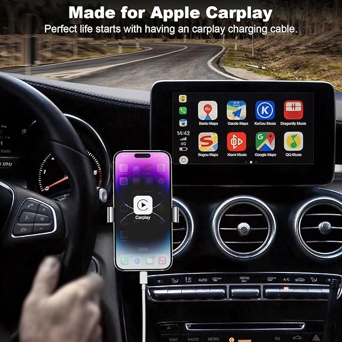 Car Carplay Cable, 6FT Car Charger Cord, USB A to Lightning Cable Compatible for iPhone 14 13 12 11 Pro Max XR XS X 8 7 6 Plus SE iPad Charging Cord (White)