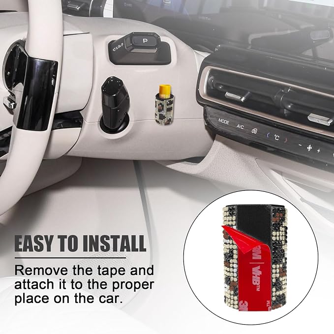 Upright Car Chapstick Holder, Bling Insulating Lip Balm Holder,Rhinestone Car Accessories for Women Interior,Suitable for Most Vehicles. (Leopard print)