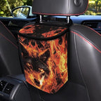 Wolf Fire Print Car Trash Can with Lid, Leak Proof Auto Trash Bag Hanging Vehicle Garbage Can Multipurpose Storage Container for Back Seat Road Trip
