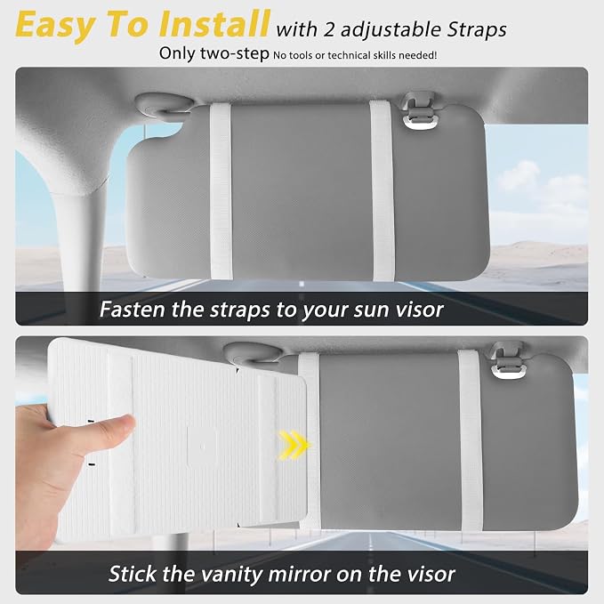 Car Visor Mirror with Lights & 20X Magnification, LED Lighted Vanity Makeup Mirror for Women, Universal Fit for Car SUV Truck, Easy to Install, Rechargeable 3 Color Modes & Adjustable Brightness