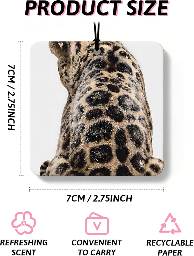 Funky Leopard Print Orange Car Air Freshener 4 Pcs, Cheetah Print Lucky 8 Ball Ace Card Square Hanging Air Freshener for Closet Drawer Books, Girly Y2k Car Accessories Mirror Decor for Women