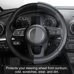 Car Steering Wheel Cover Large Size for F150 F250 F350 Ram 4Runner Tacoma Tundra Range Rover with 15 1/2 inches-16 inches Outer Diameter, Black Microfiber Leather