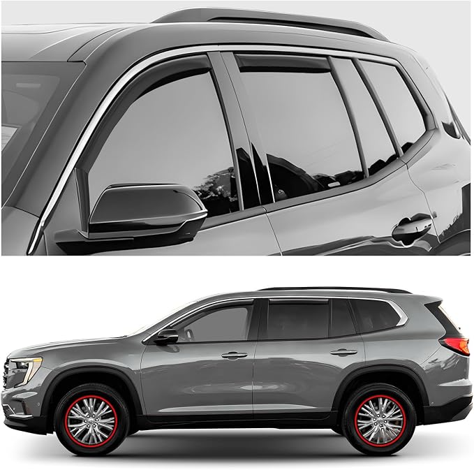 GrandWheel Window Deflectors Smoke Tinted in-Channel Side Window Vent Visor Deflectors Rain Guards Compatible with GMC Acadia 2024-2026 - 4 pcs. GW1002
